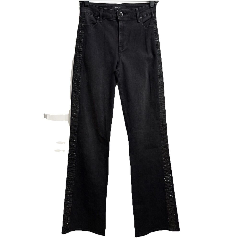 Fidelity Denim 26 Black Beaded Tuxedo Stripe Katie Holiday Anthropologie NWT